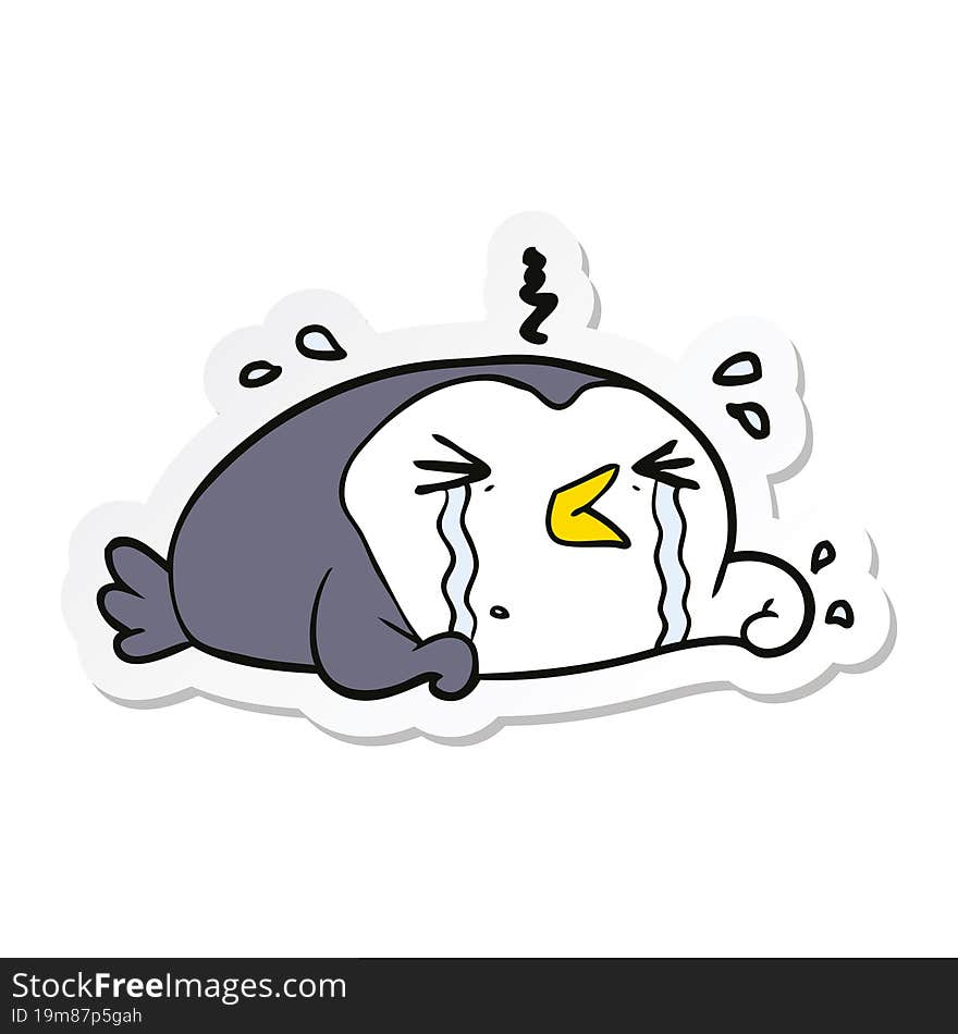 sticker of a cartoon crying penguin