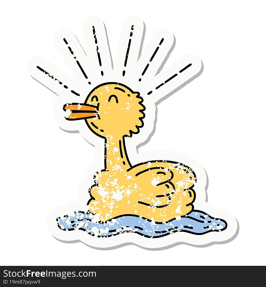 Grunge Sticker Of Tattoo Style Swimming Duck