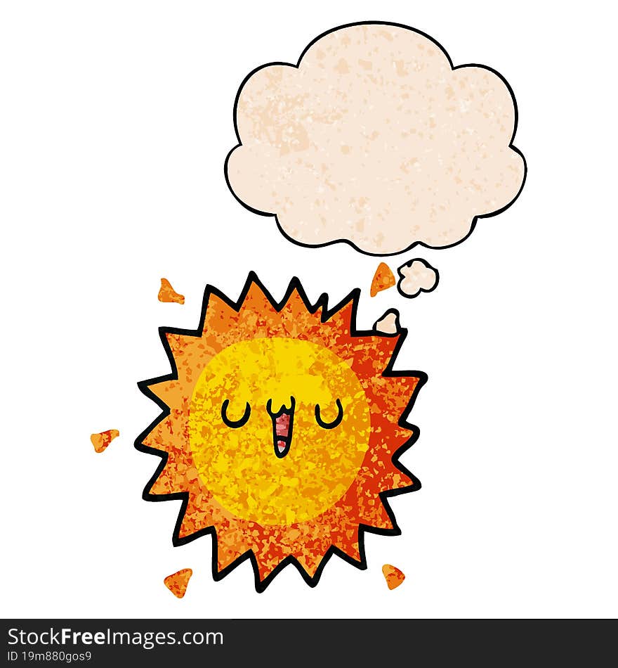 cartoon sun and thought bubble in grunge texture pattern style