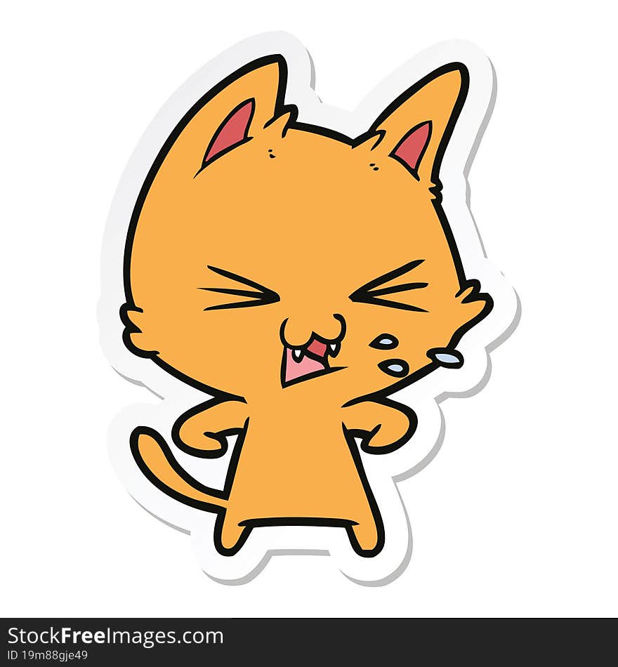 sticker of a cartoon cat hissing