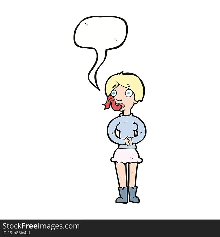 cartoon woman with snake tongue with speech bubble