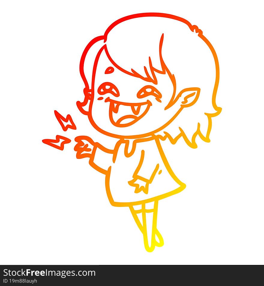 warm gradient line drawing of a cartoon laughing vampire girl