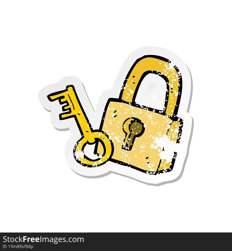 retro distressed sticker of a cartoon padlock and key