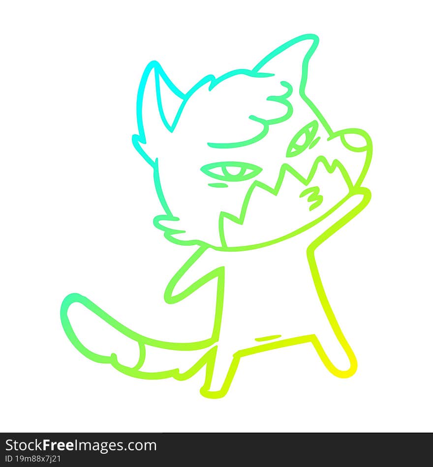 cold gradient line drawing clever cartoon fox