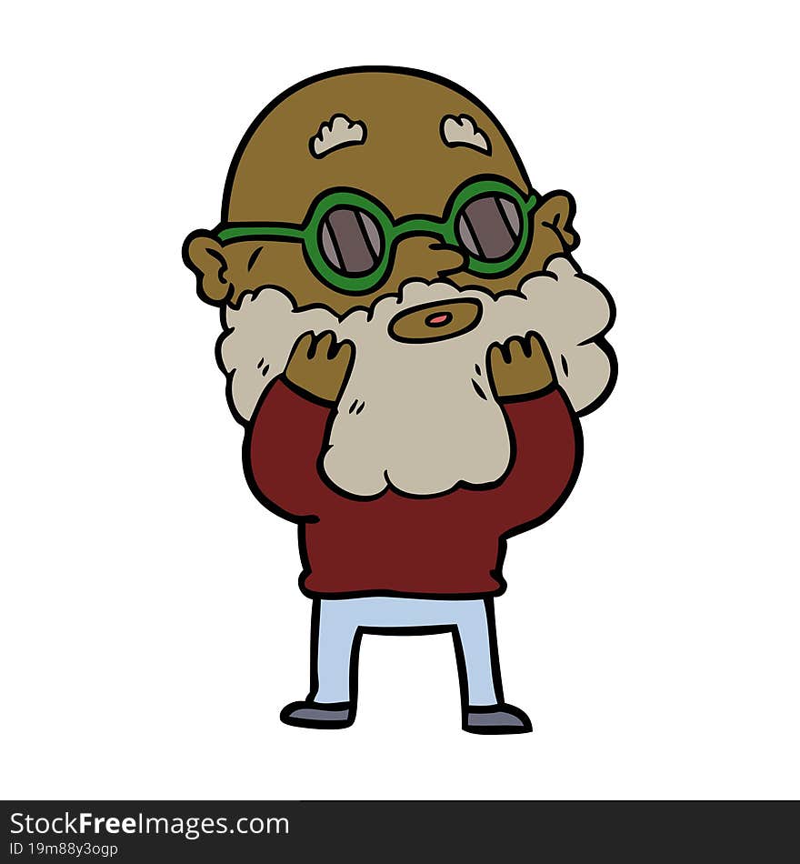 cartoon curious man with beard and sunglasses. cartoon curious man with beard and sunglasses