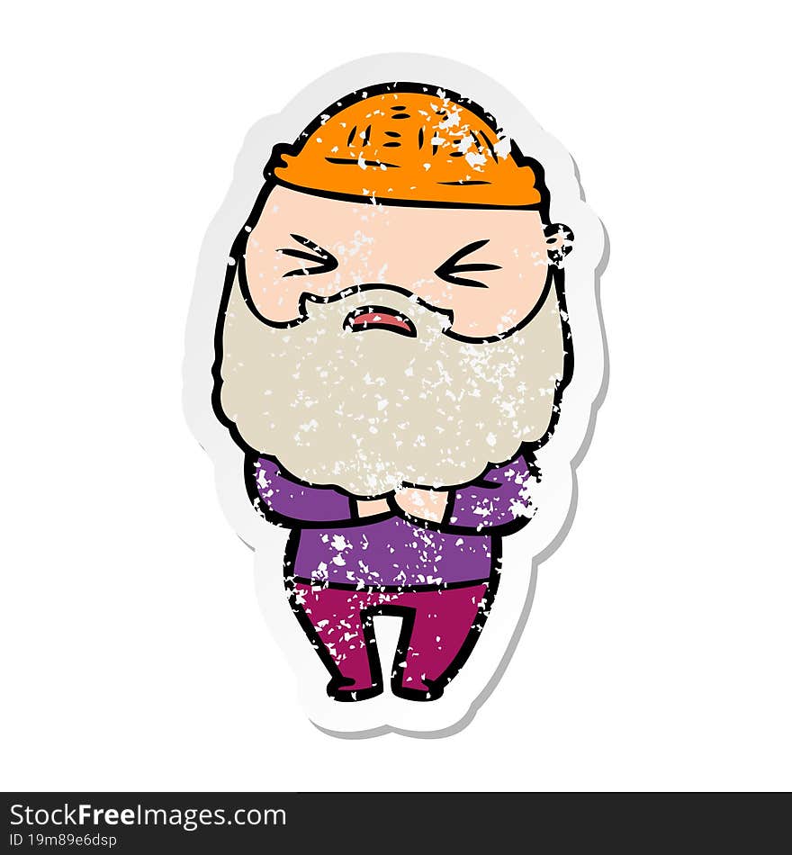 distressed sticker of a cartoon man with beard