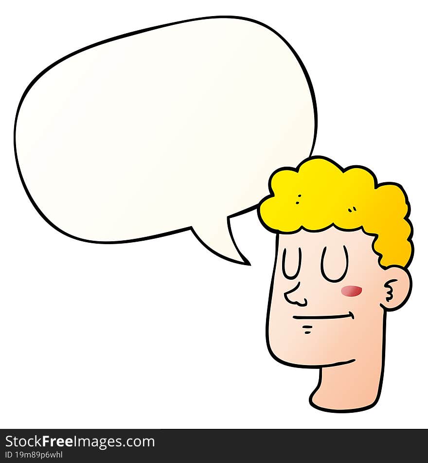 cartoon male face with speech bubble in smooth gradient style