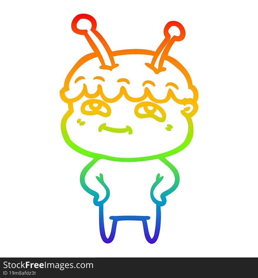 rainbow gradient line drawing friendly cartoon spaceman