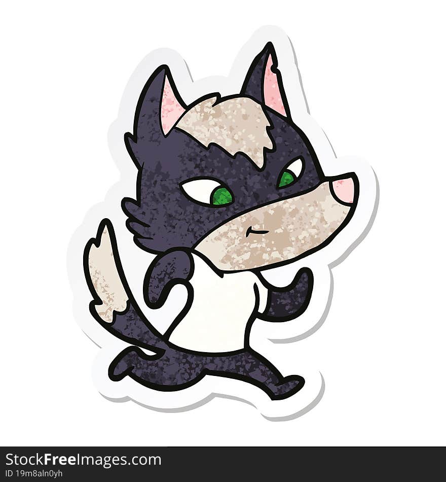 sticker of a friendly cartoon wolf