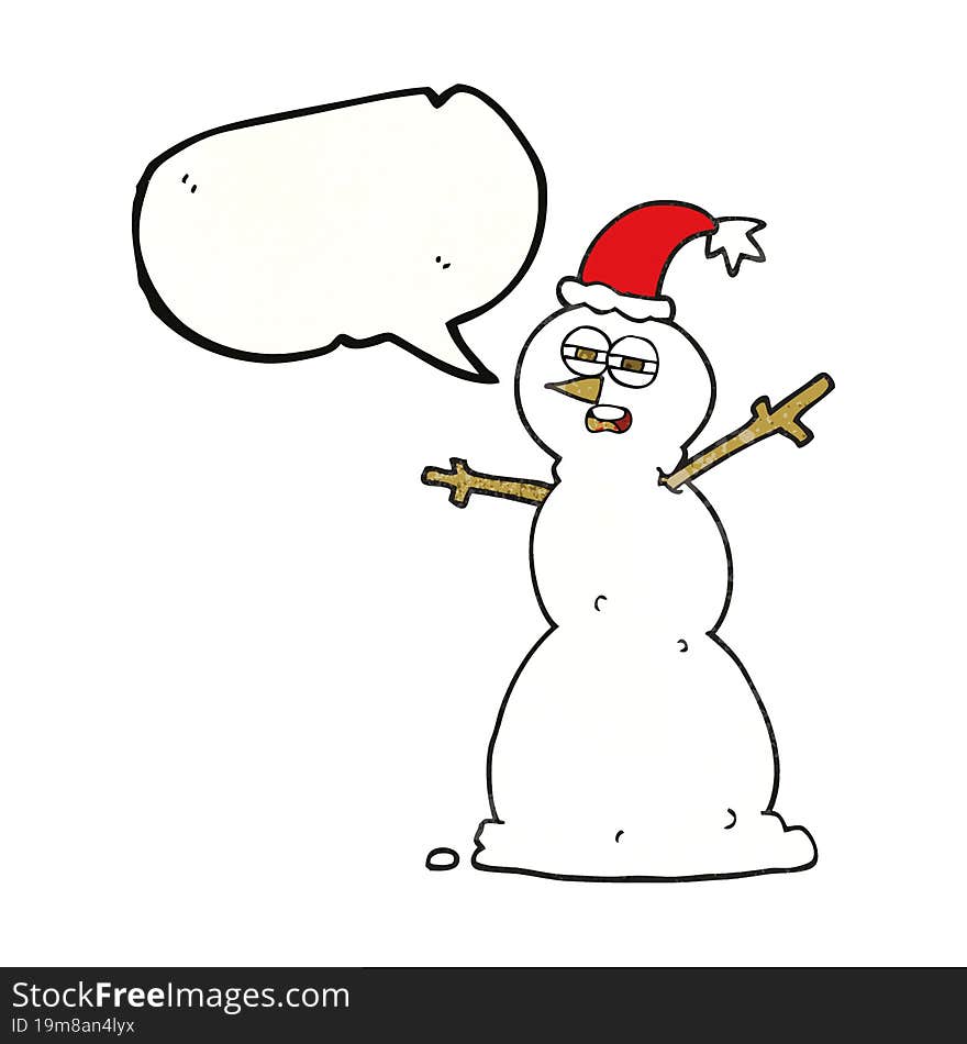 speech bubble textured cartoon unhappy snowman