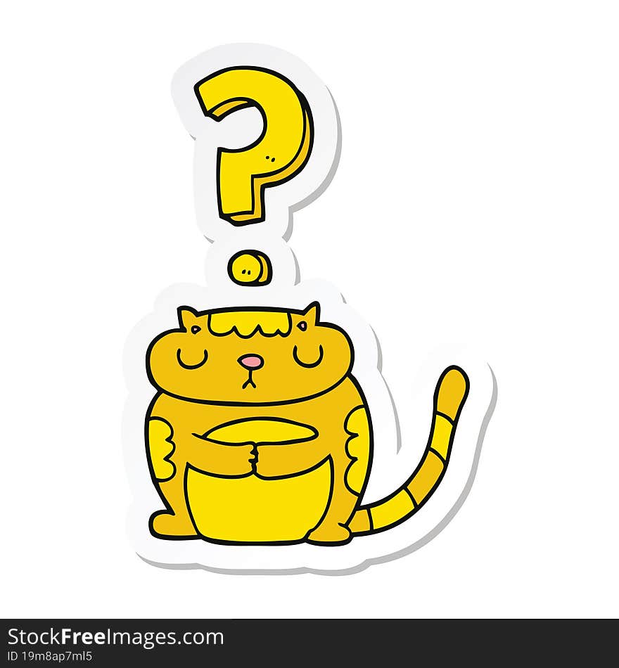 sticker of a cartoon cat with question mark