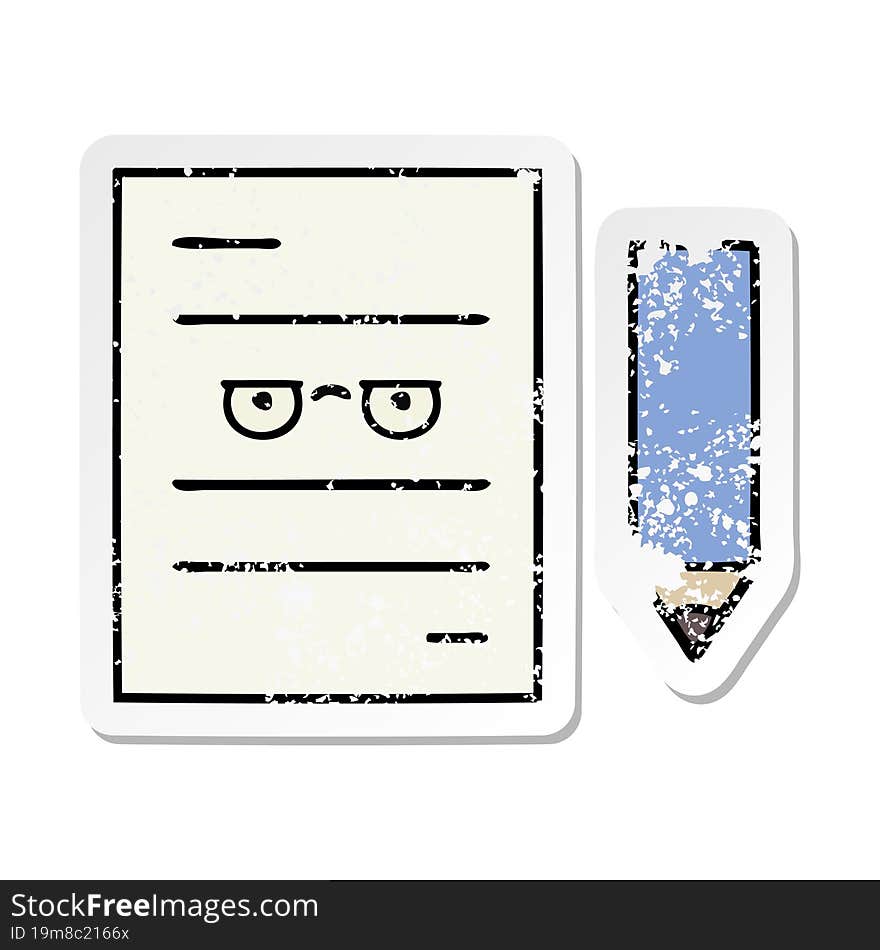 distressed sticker of a cute cartoon test paper