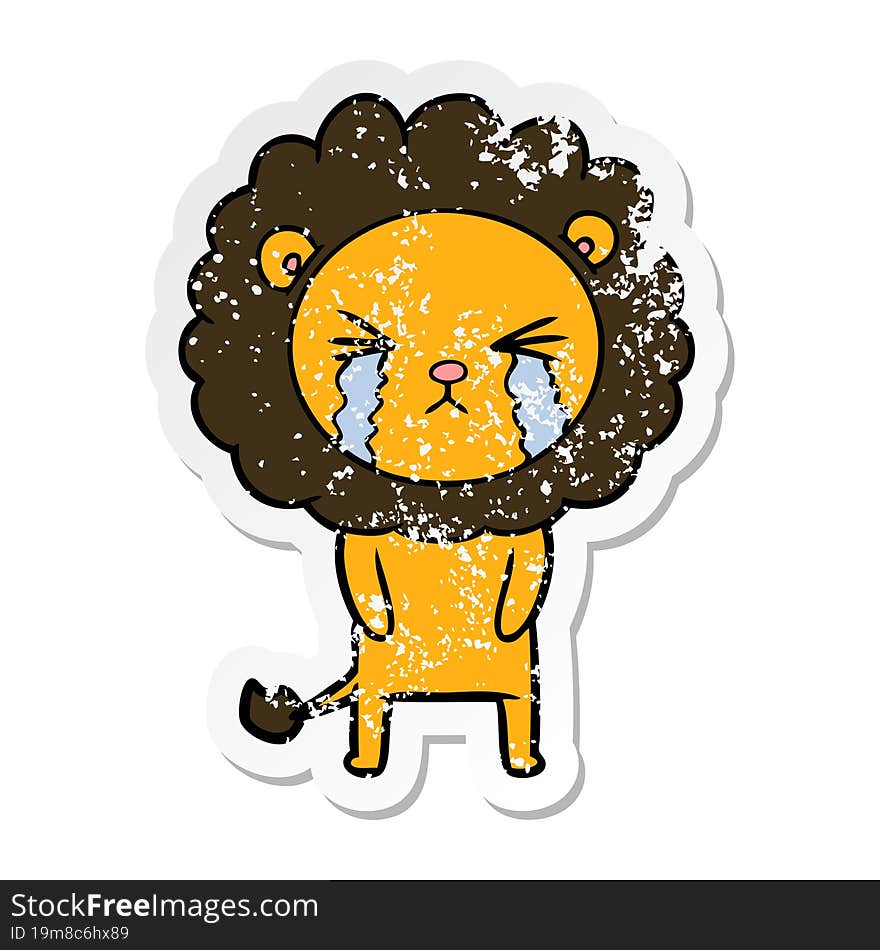 Distressed Sticker Of A Cartoon Crying Lion