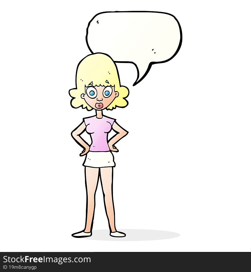 cartoon surprised woman with speech bubble