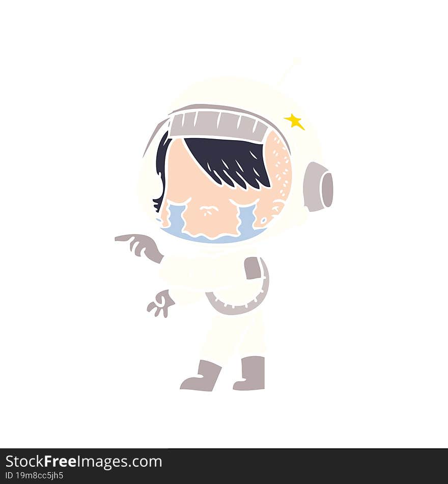 flat color style cartoon crying astronaut girl