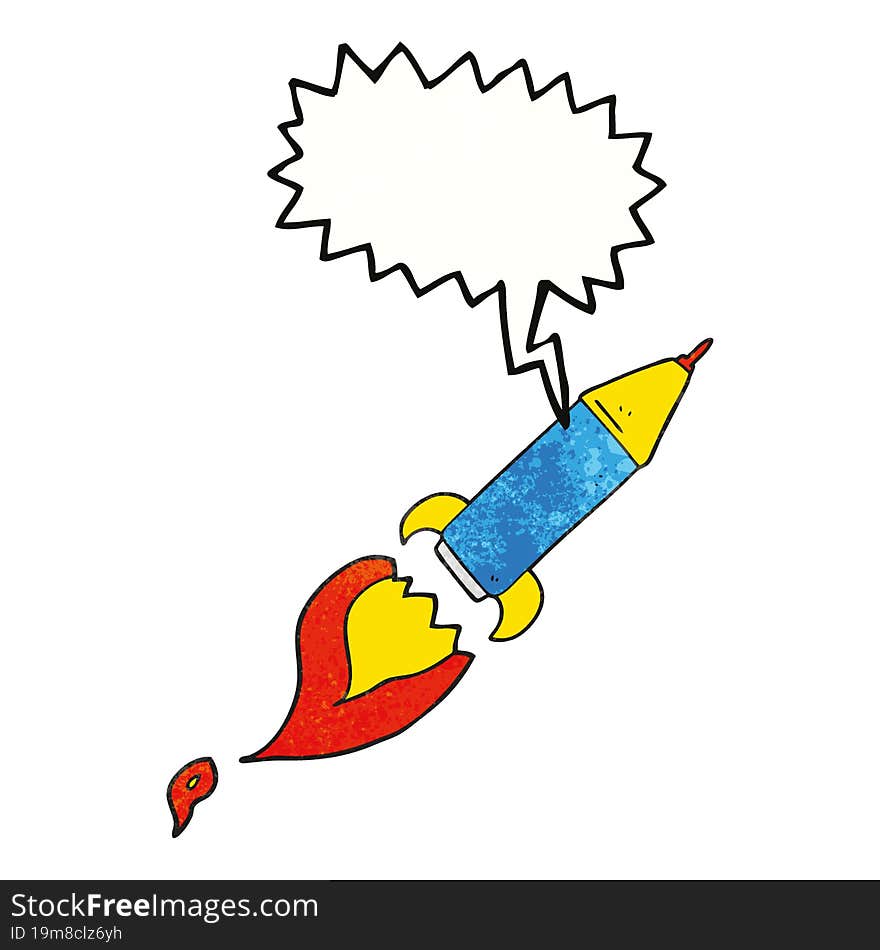 speech bubble textured cartoon rocket