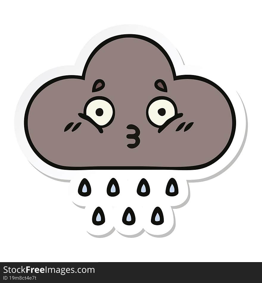 Sticker Of A Cute Cartoon Storm Rain Cloud