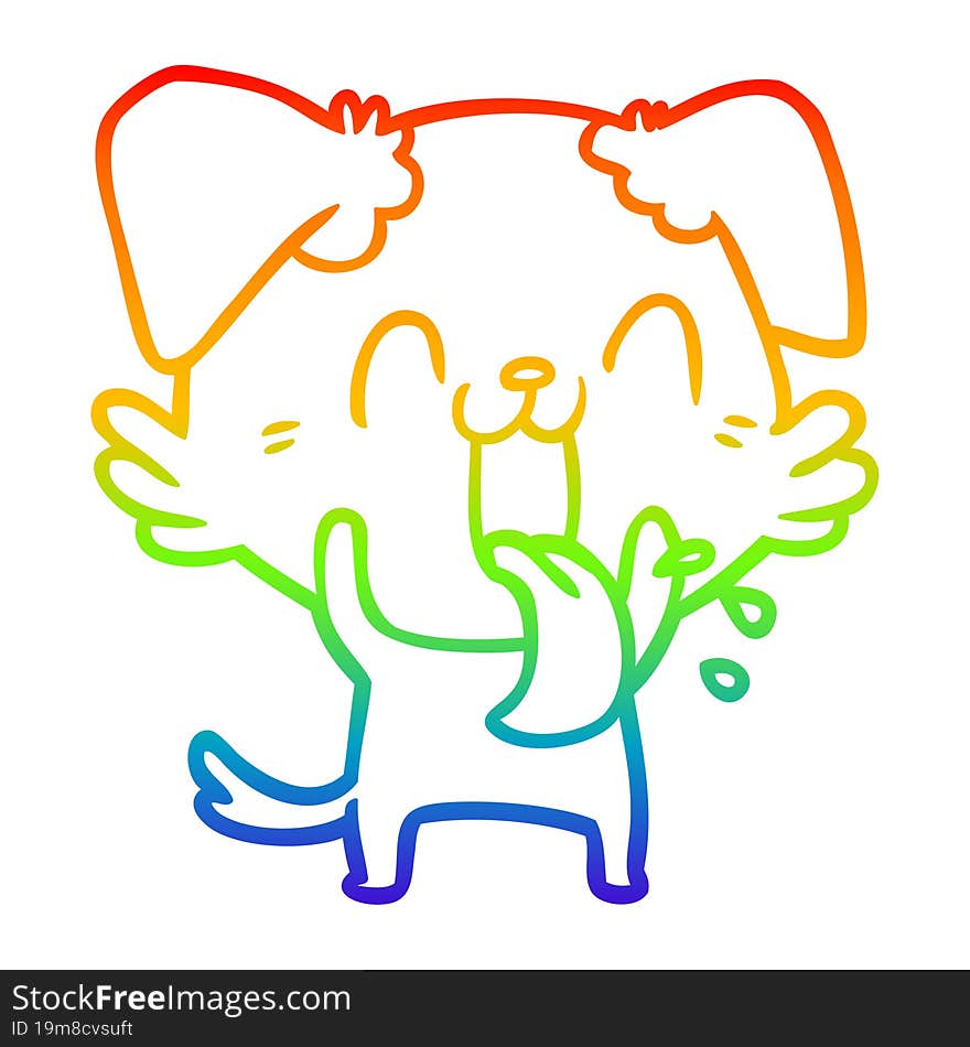 rainbow gradient line drawing of a cartoon panting dog