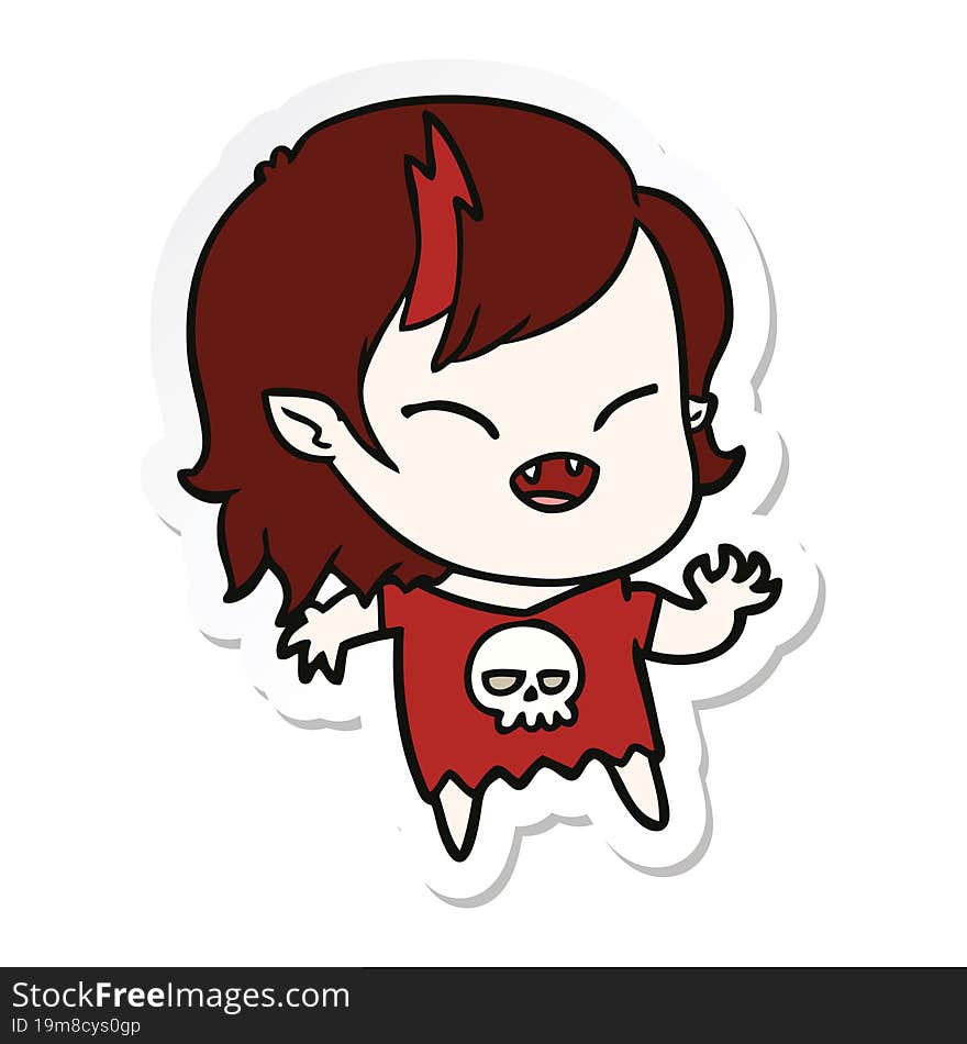 sticker of a cartoon laughing vampire girl