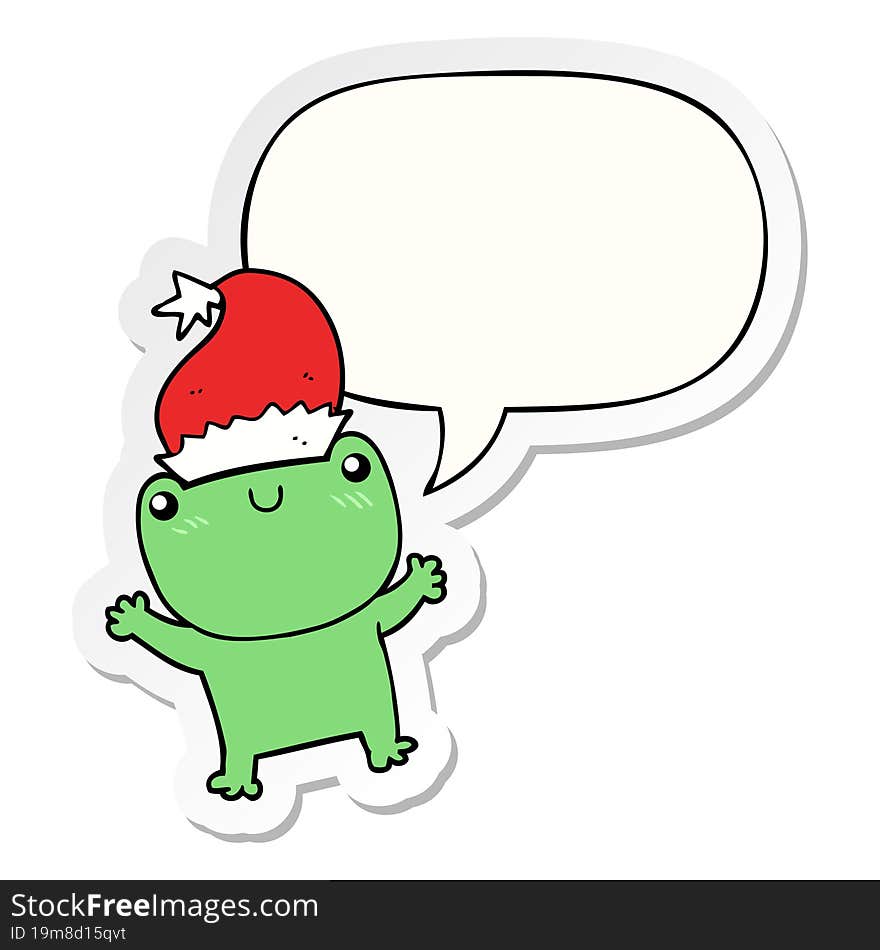 cute cartoon frog wearing christmas hat and speech bubble sticker