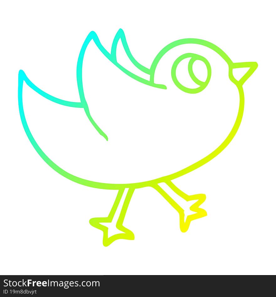 cold gradient line drawing of a cartoon bird flapping wings