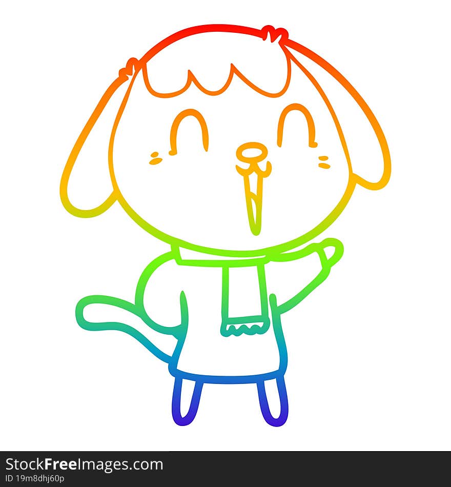 rainbow gradient line drawing of a cute cartoon dog