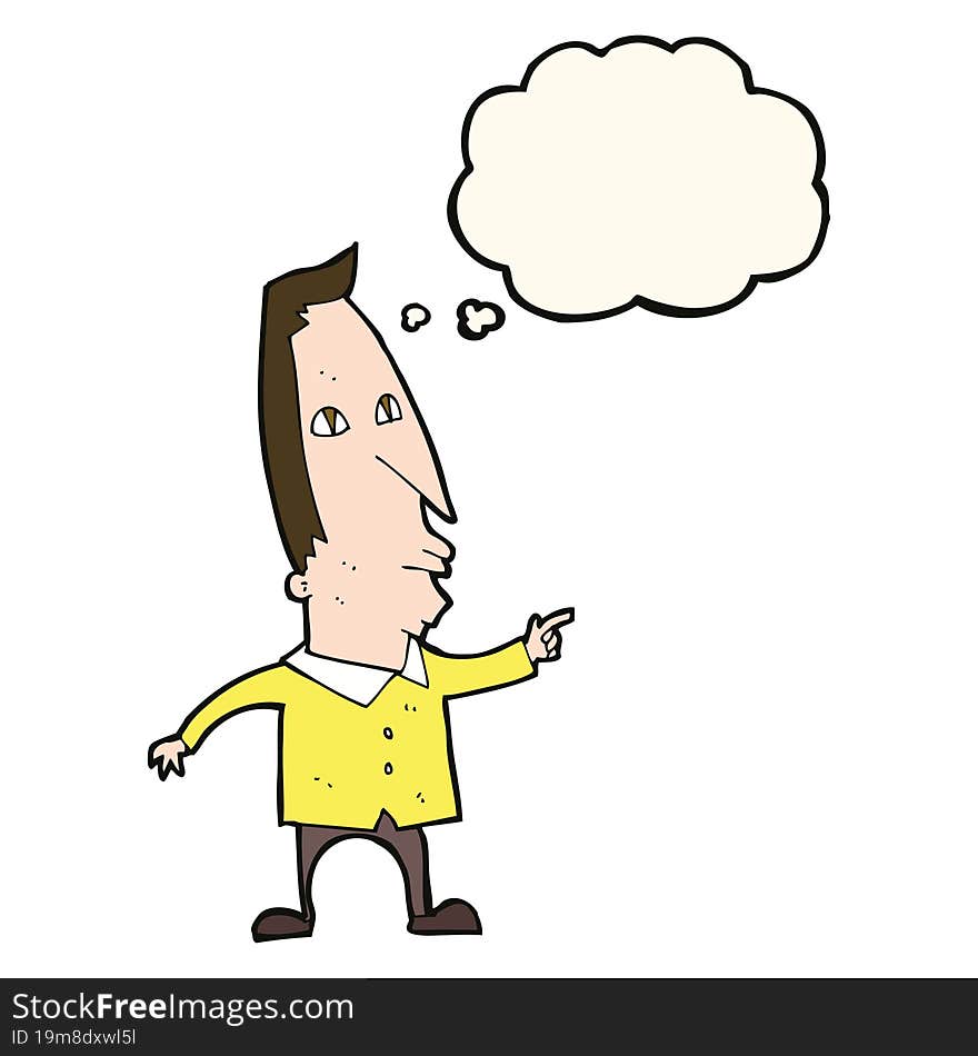 cartoon pointing man with thought bubble