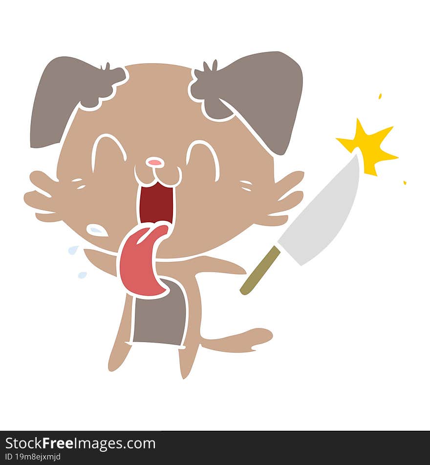 Flat Color Style Cartoon Crazy Dog With Knife