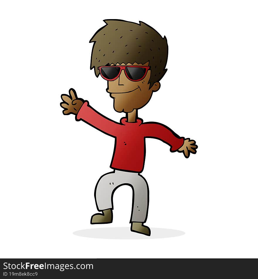 cartoon waving cool guy