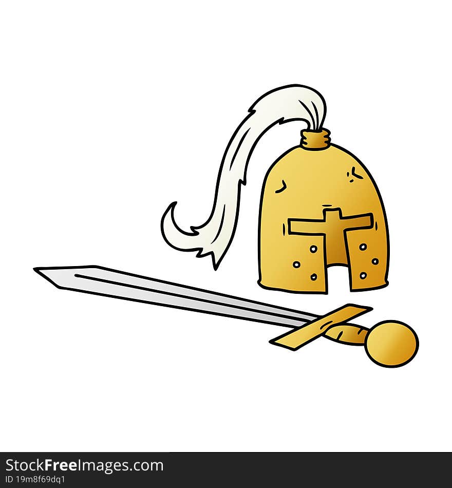 Gradient Cartoon Doodle Of A Medieval Helmet And Sword