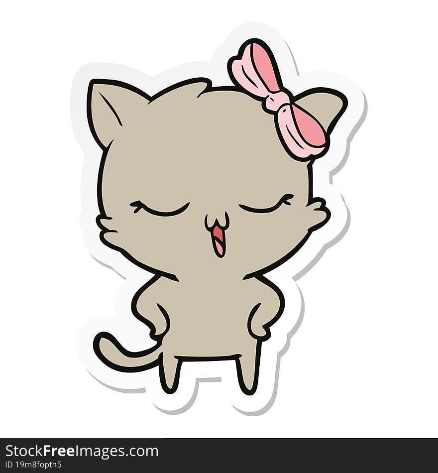 sticker of a cartoon cat with bow on head and hands on hips