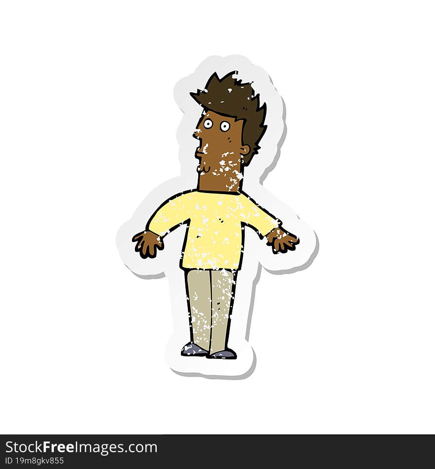 retro distressed sticker of a cartoon surprised man