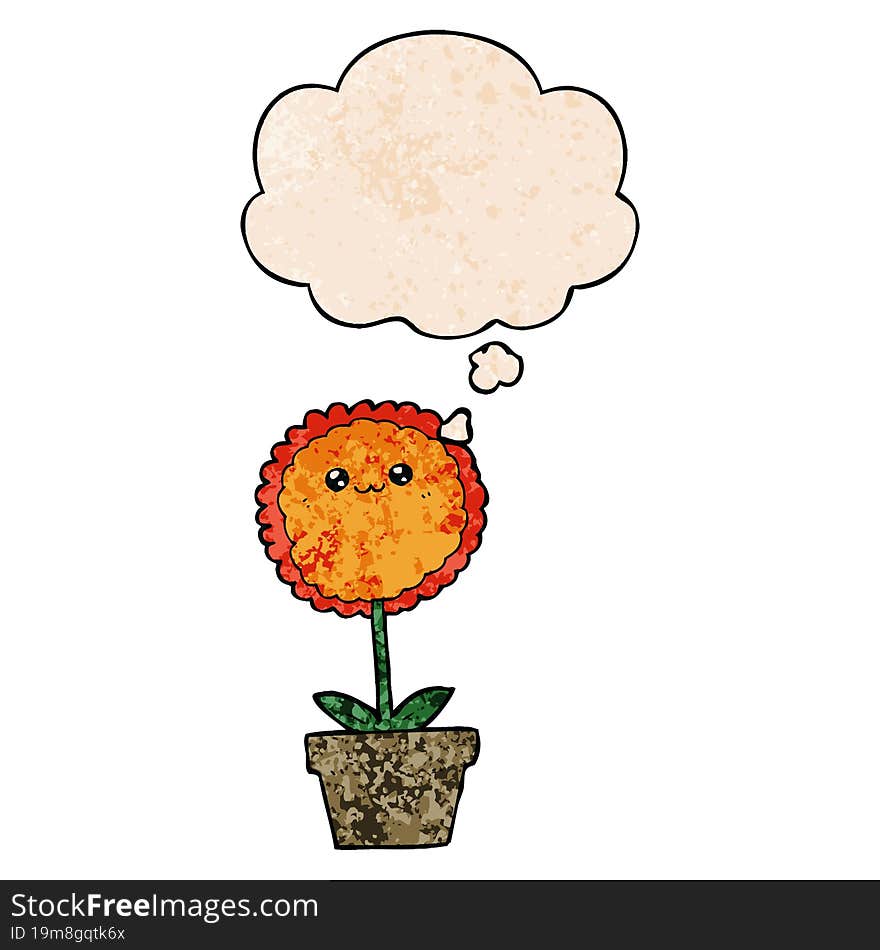 Cartoon Flower And Thought Bubble In Grunge Texture Pattern Style