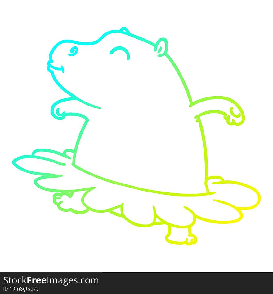 cold gradient line drawing of a cartoon hippo ballerina