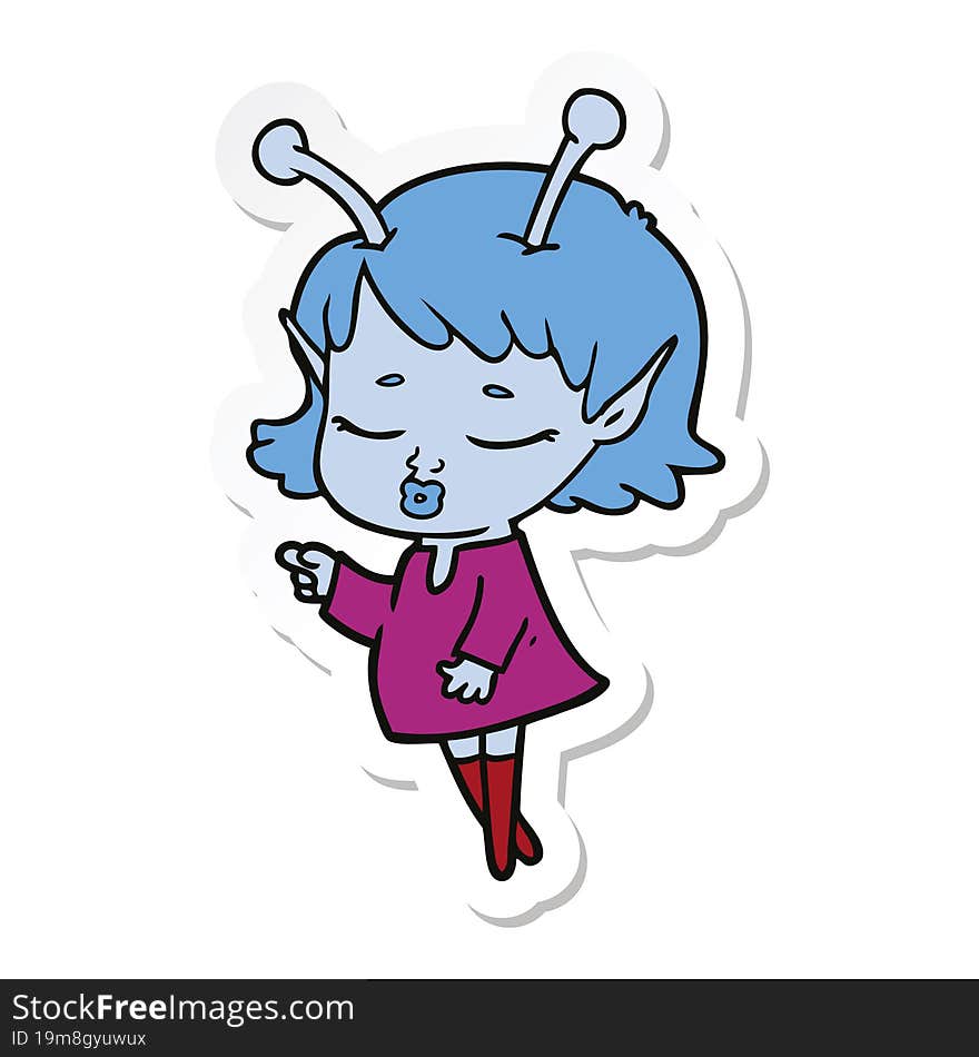 sticker of a cute alien girl cartoon