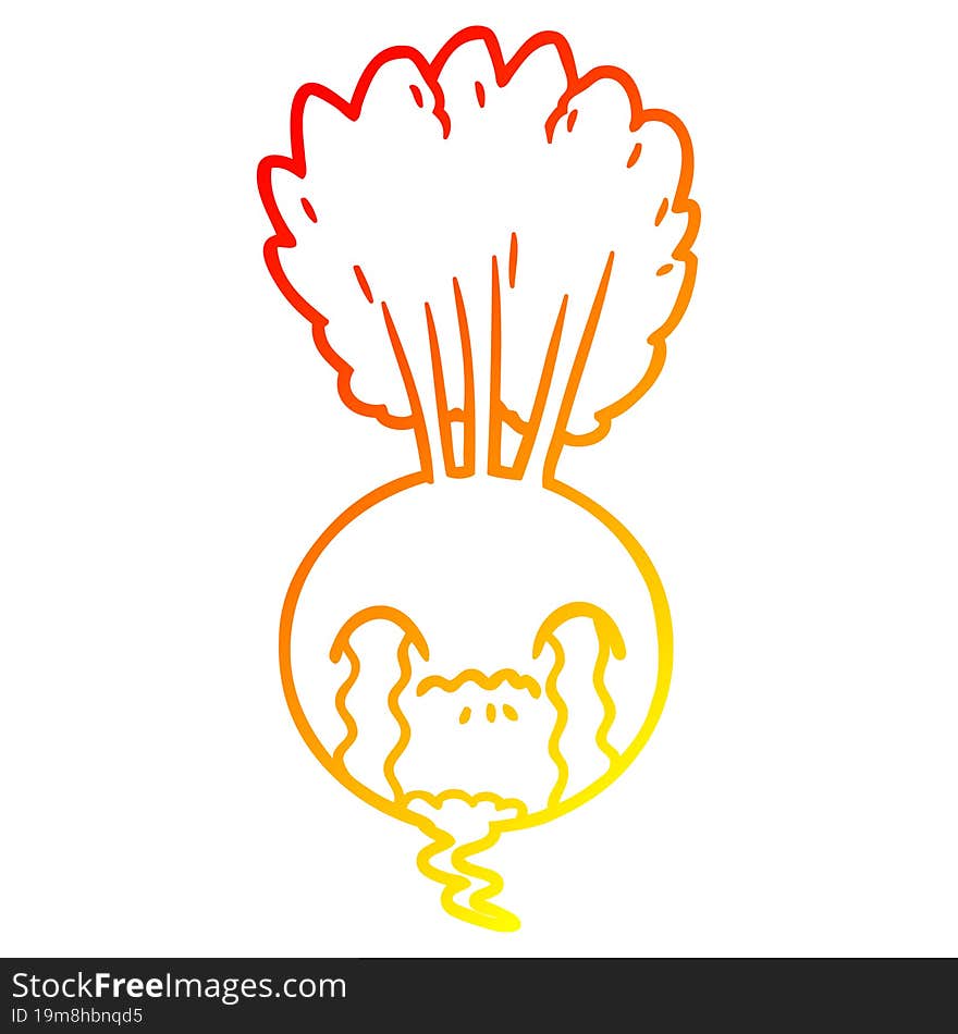 warm gradient line drawing of a crying beet cartoon