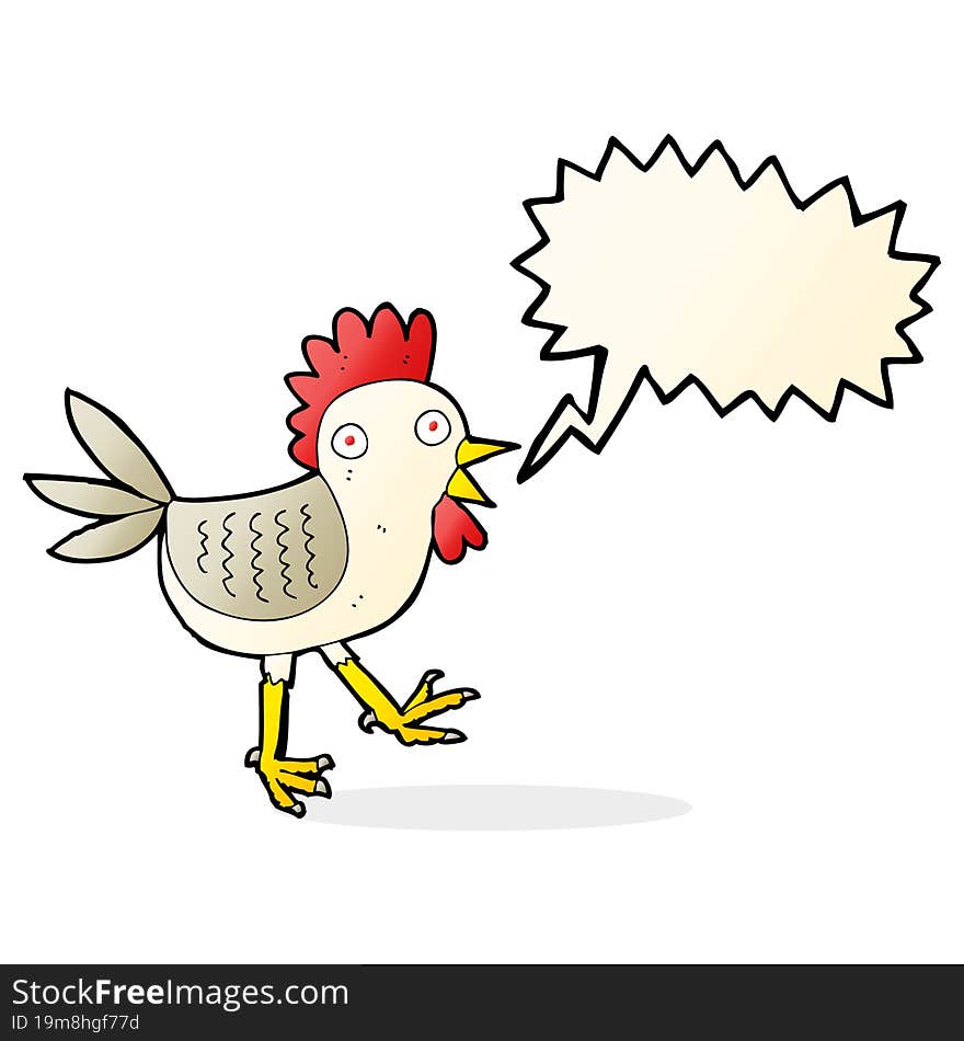 funny cartoon chicken with speech bubble