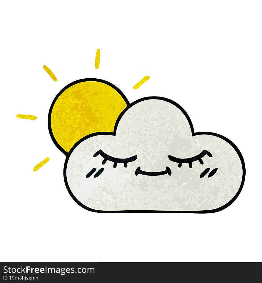 retro grunge texture cartoon sunshine and cloud