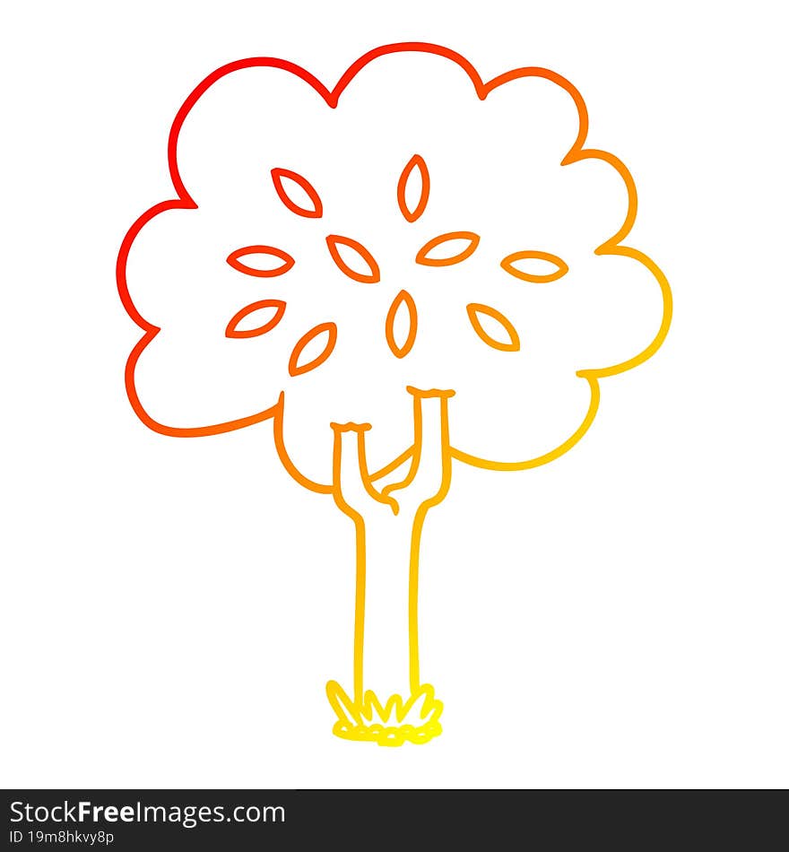 warm gradient line drawing cartoon tree