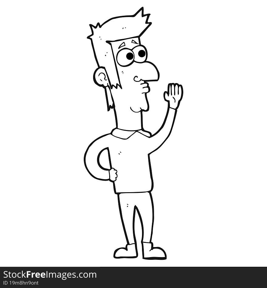 Black And White Cartoon Man Waving