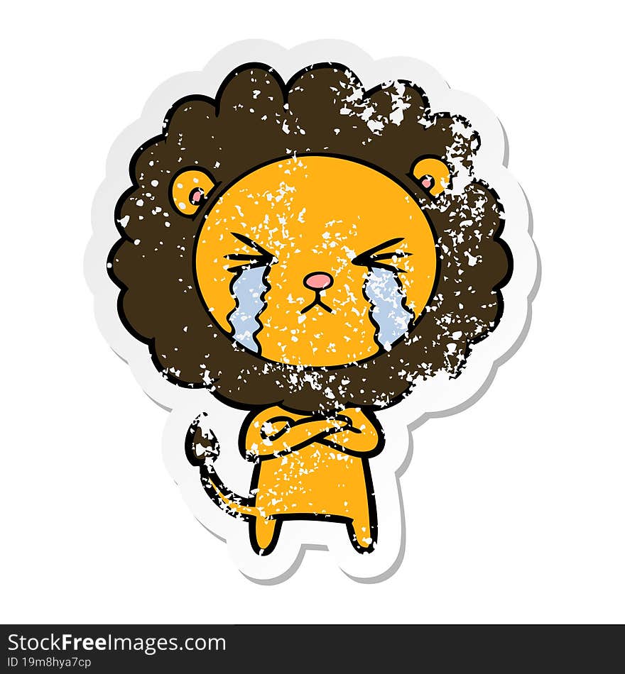 Distressed Sticker Of A Cartoon Crying Lion