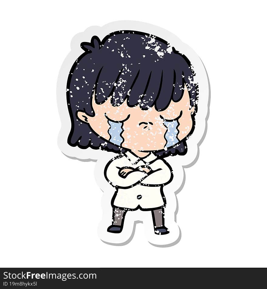 Distressed Sticker Of A Cartoon Woman Crying