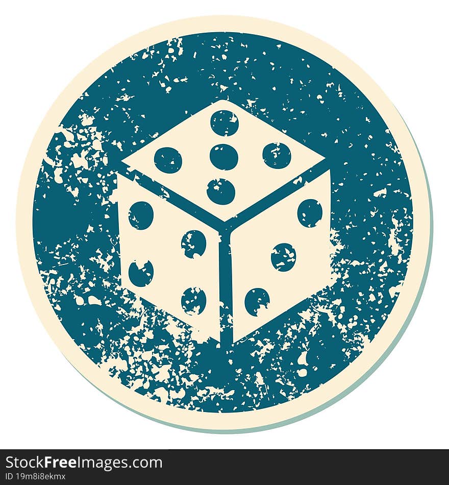 distressed sticker tattoo style icon of a dice