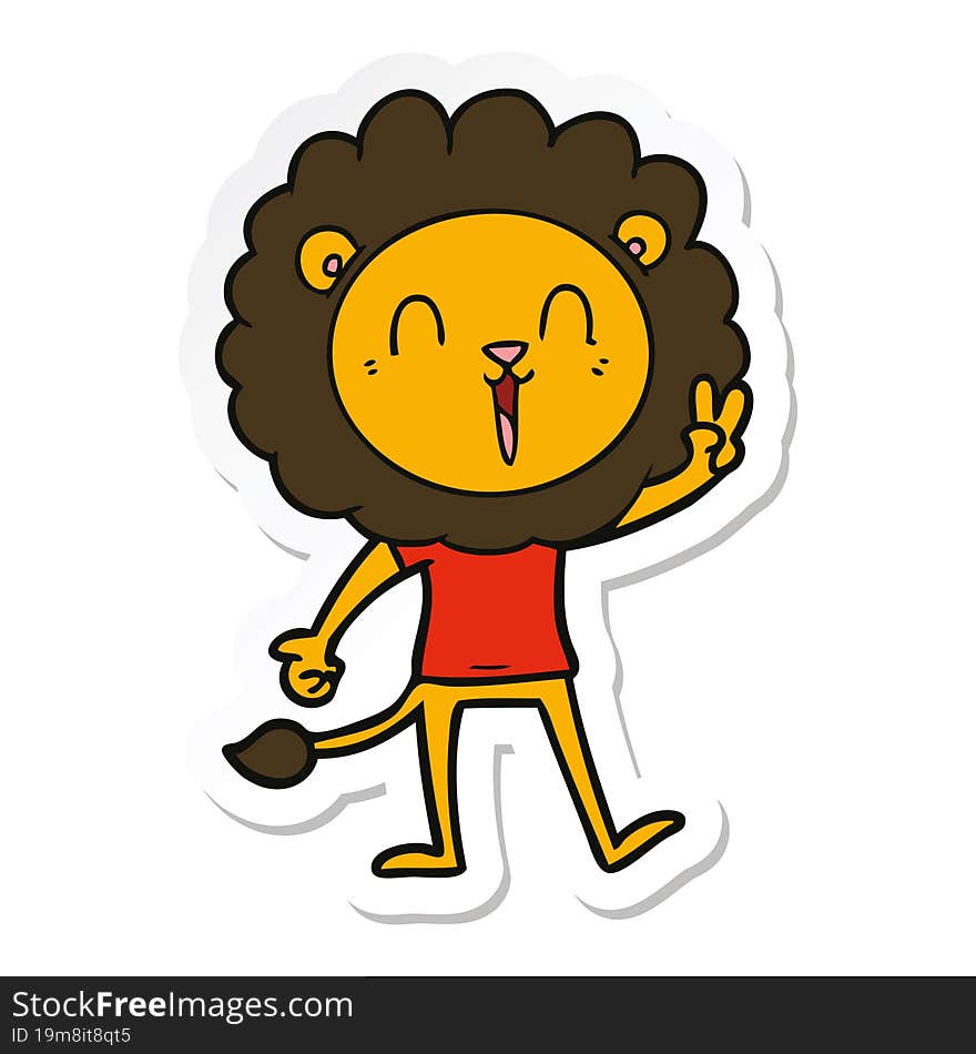 Sticker Of A Laughing Lion Giving Peace Sign