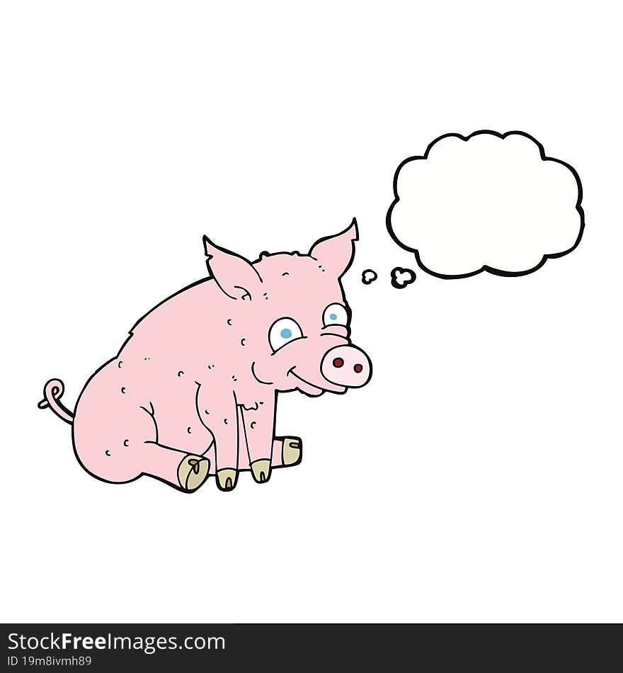 cartoon happy pig with thought bubble