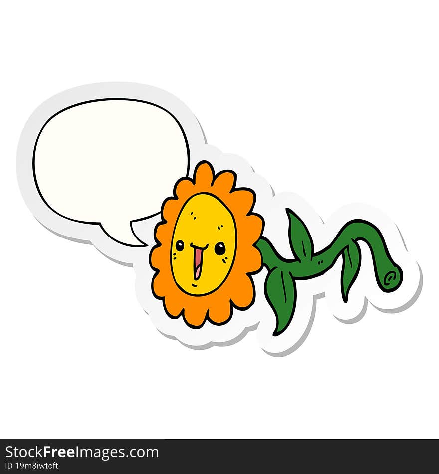 Cartoon Flower And Speech Bubble Sticker