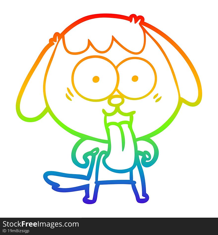 rainbow gradient line drawing of a cute cartoon dog