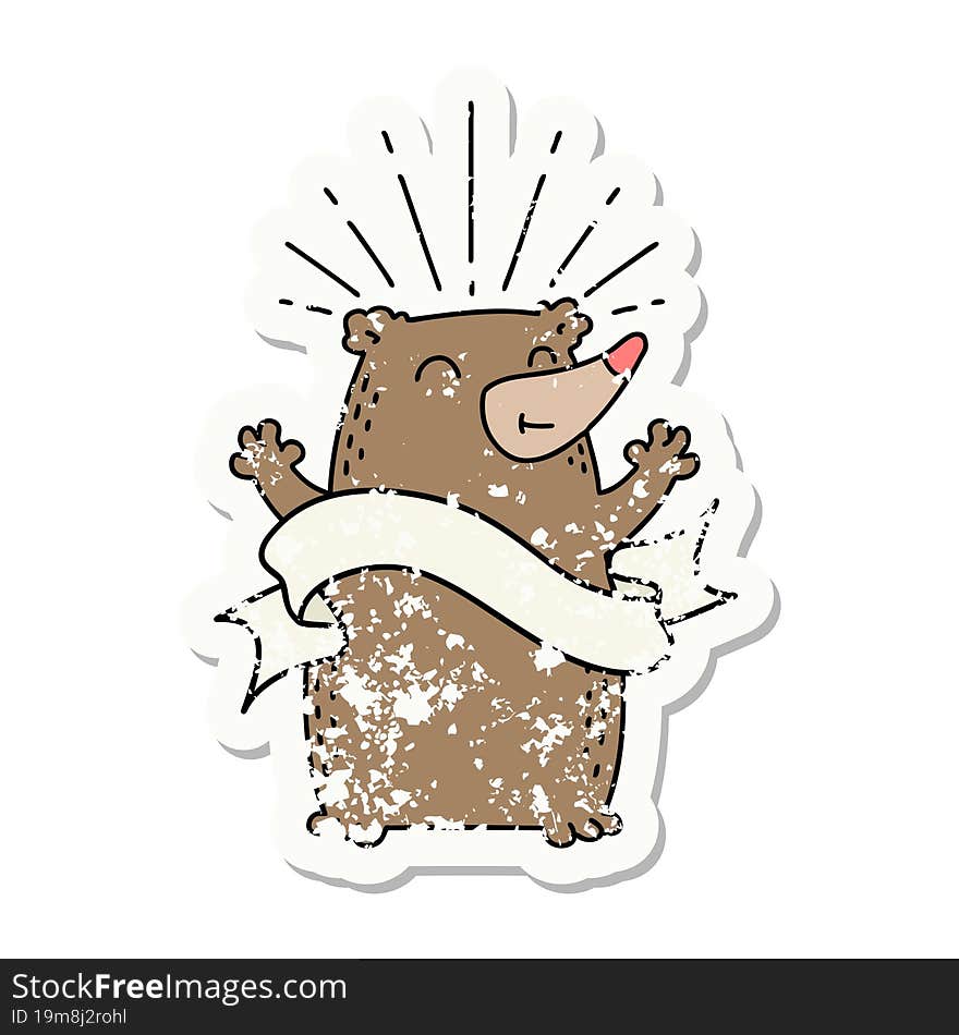 Grunge Sticker Of Tattoo Style Happy Bear