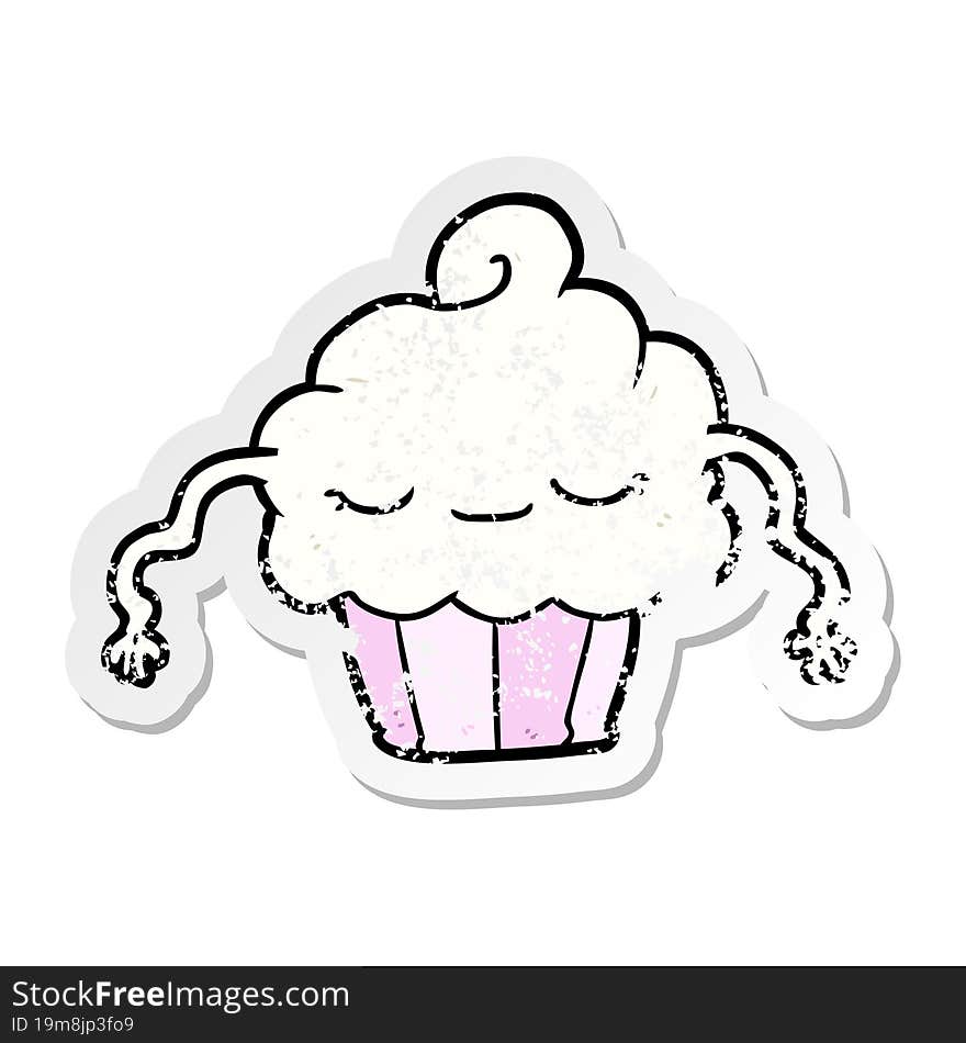 Distressed Sticker Of A Cartoon Cupcake