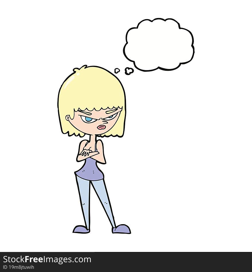 cartoon angry woman with thought bubble